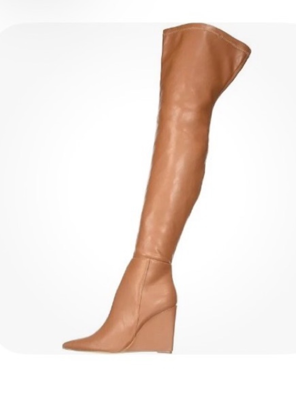 Over-the-Knee Pointed Wedge Boots in Tan